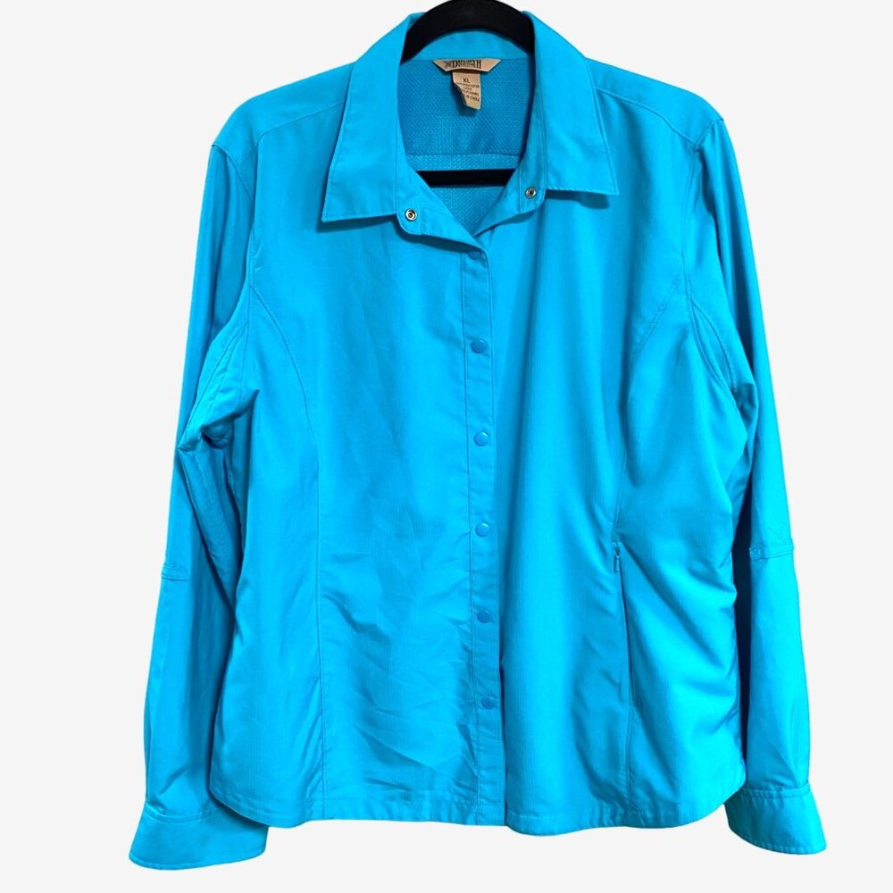 Duluth Trading Co. Women's XL Teal Aqua Blue Button-Up Camp Shirt